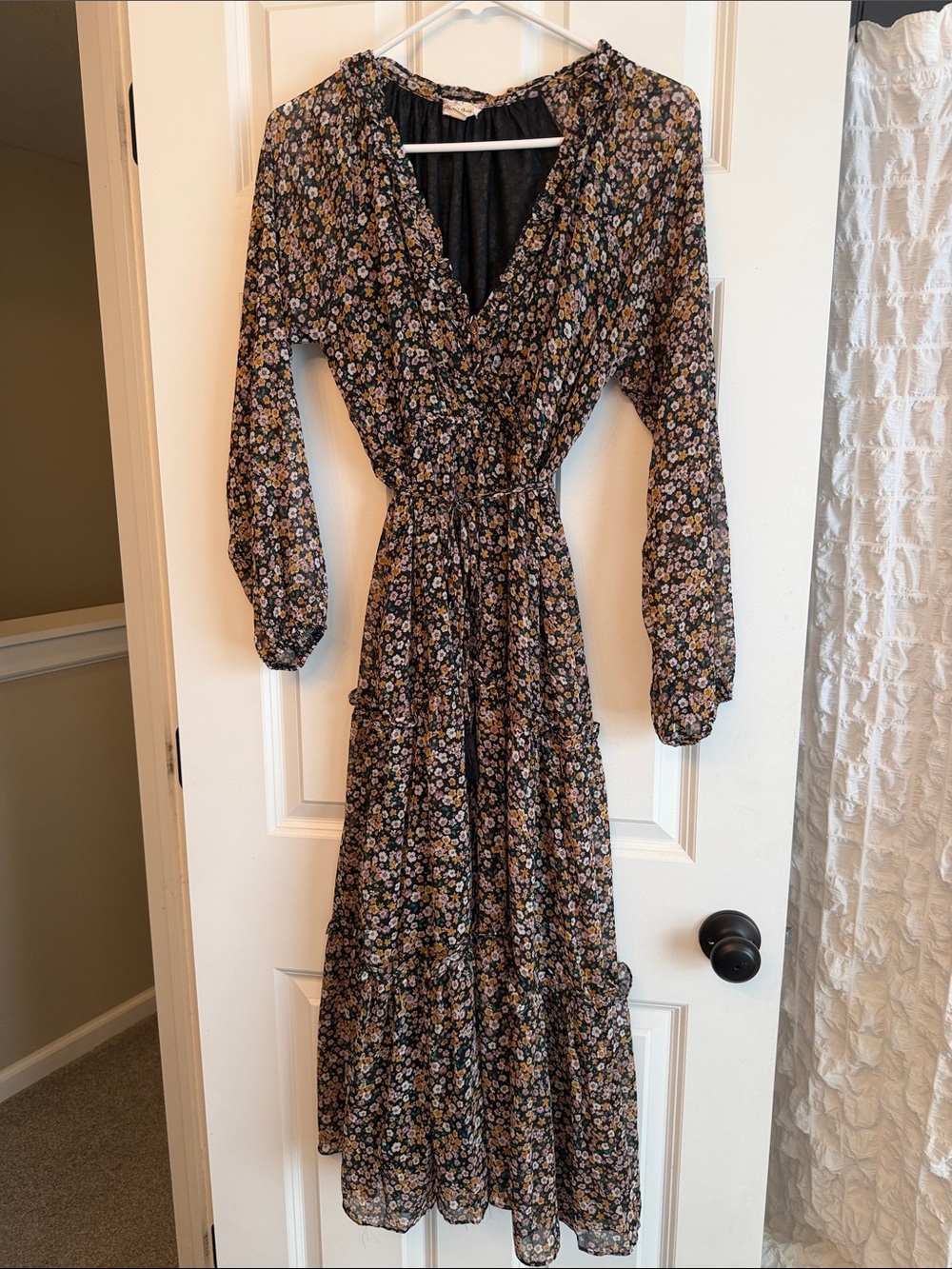 Hem & Thread Black Floral Long Sleeve Maxi Dress